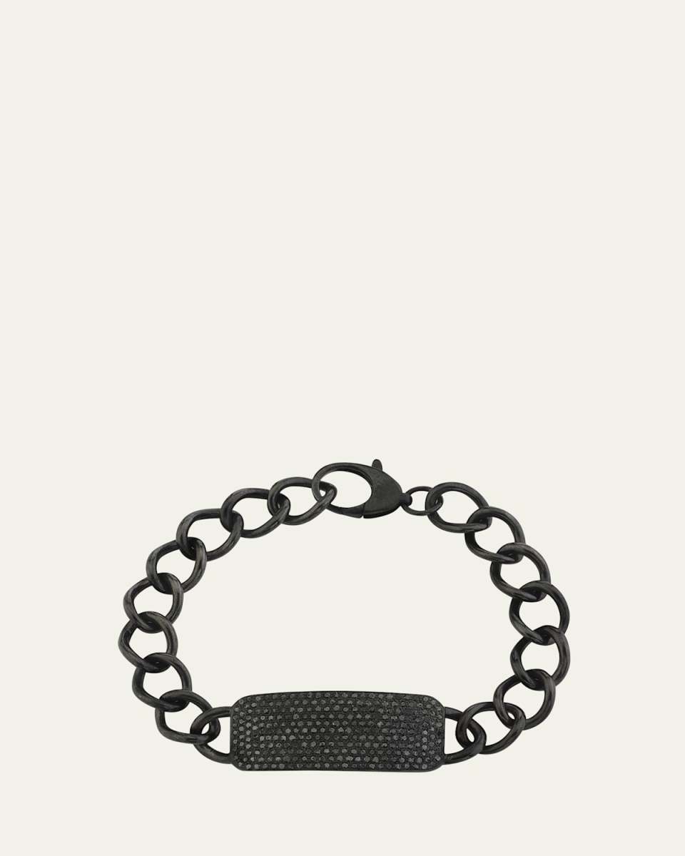 Black Rhodium and Black Pave Diamond ID Tag Bracelet